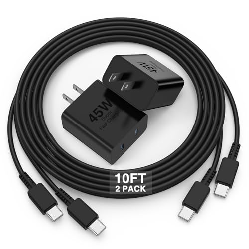 Dual Port 45W Super Fast Charging Block and 10ft USB C to C
