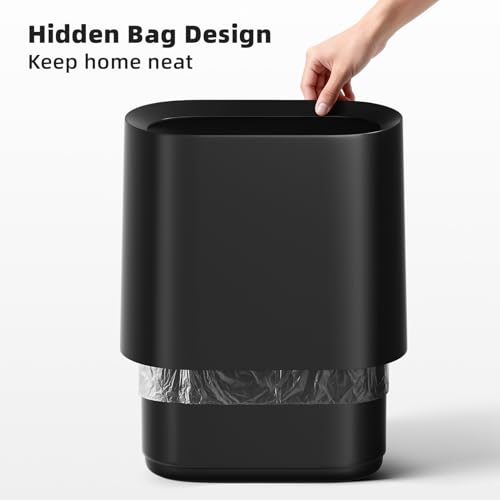 Image of SUBEKYU 2.3 Gal Bathroom Trash Can,Small Garbage Can for Kitchen,Black | Slim Rectangular Waste Bin,Heavy-Duty Plastic Garbage Can with Detachable Inner Liner