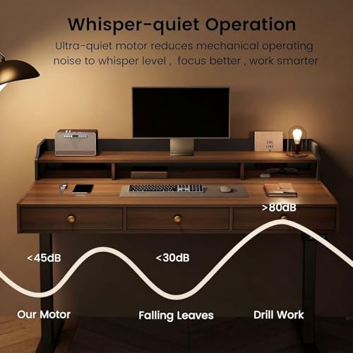 Image of ModernMate Electric Standing Desk with 3 Drawers & Monitor Shelf