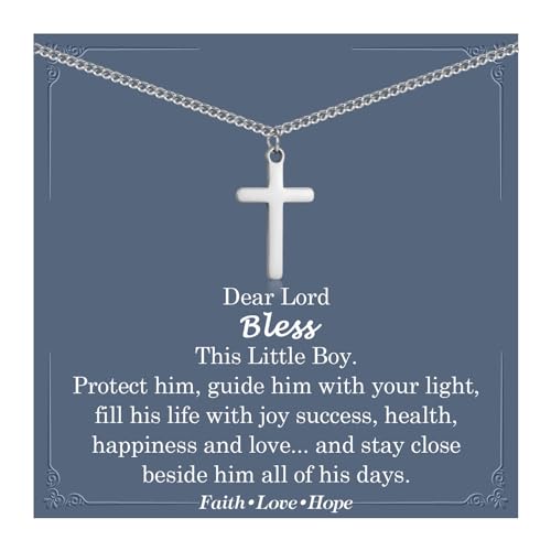 EYQV Christening Gift for Boy, Cross Pendant Necklace Holy Communion, Confirmation, Baptism Gifts for Boys - Special Presents for Son Grandson Nephew on Graduation Birthday Christmas