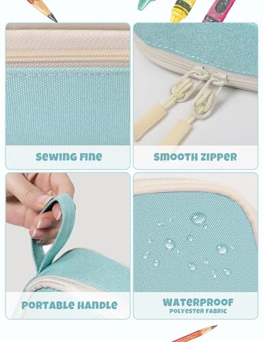 Image of SUNEE Cute Pencil Case, Aesthetic Pen Pouch, Colored Large Pencil Bag with Zipper, Kawaii Stationery Storage and Organizer, School Supplies for Teen and Adult Girls, Mint Green