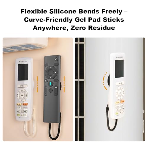 2er-Pack magnetische Fernbedienungshalter aus Silikon mit 1 m langem Federseil und abnehmbarem Haken – verlustsicheres Design, Gebogene Fernbedienungshalterung (Nero (confezione da 2))