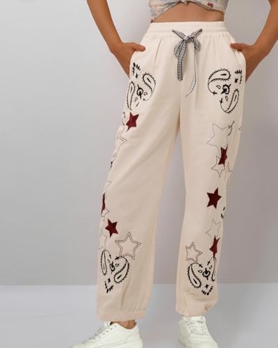 Kedera Mid Rise Barrel Starry Print Jeans for Women Embroidered Wide Leg Denim Pants Boyfriend Baggy Jeans with Pockets4