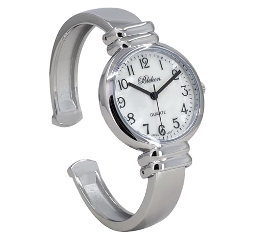 Elegant Women's Silver Tone Bangle Cuff Watch with Easy-to-Read Dial - Image 5