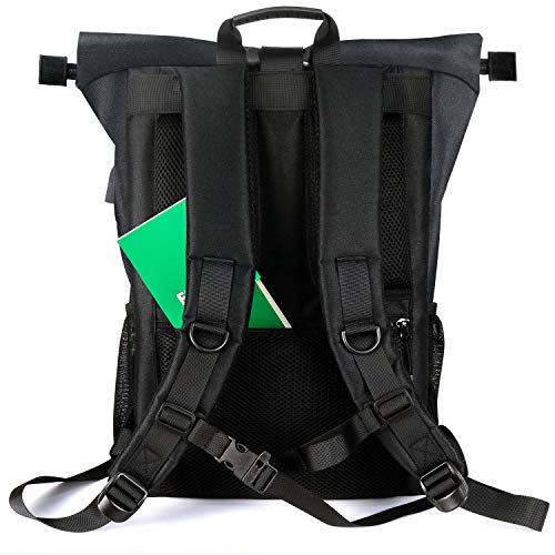 RJEU Laptoprugzak voor 17 inch, rolltop rugzak, heren dames, laptoptas voor school, studie, reizen, schoolrugzak (zwart, 26 liter) - Image 6