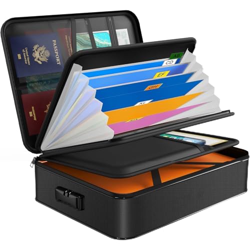 JUNDUN Feuerfeste Dokumentenbox, wasserdichte und feuerfeste Dokumentenaufbewahrung, tragbare feuersichere Aufbewahrungsbox mit Schloss für Dokumente, Urkunden und Geburtsurkunden
