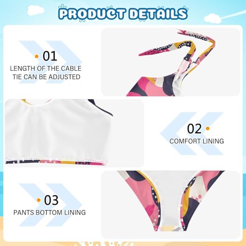 Black Polka Dots on Pink Background Girl 2 Pieces Kids Bikini Set Quick-Dry Swimsuit Swimming Suits Cute Shoulder Strap4