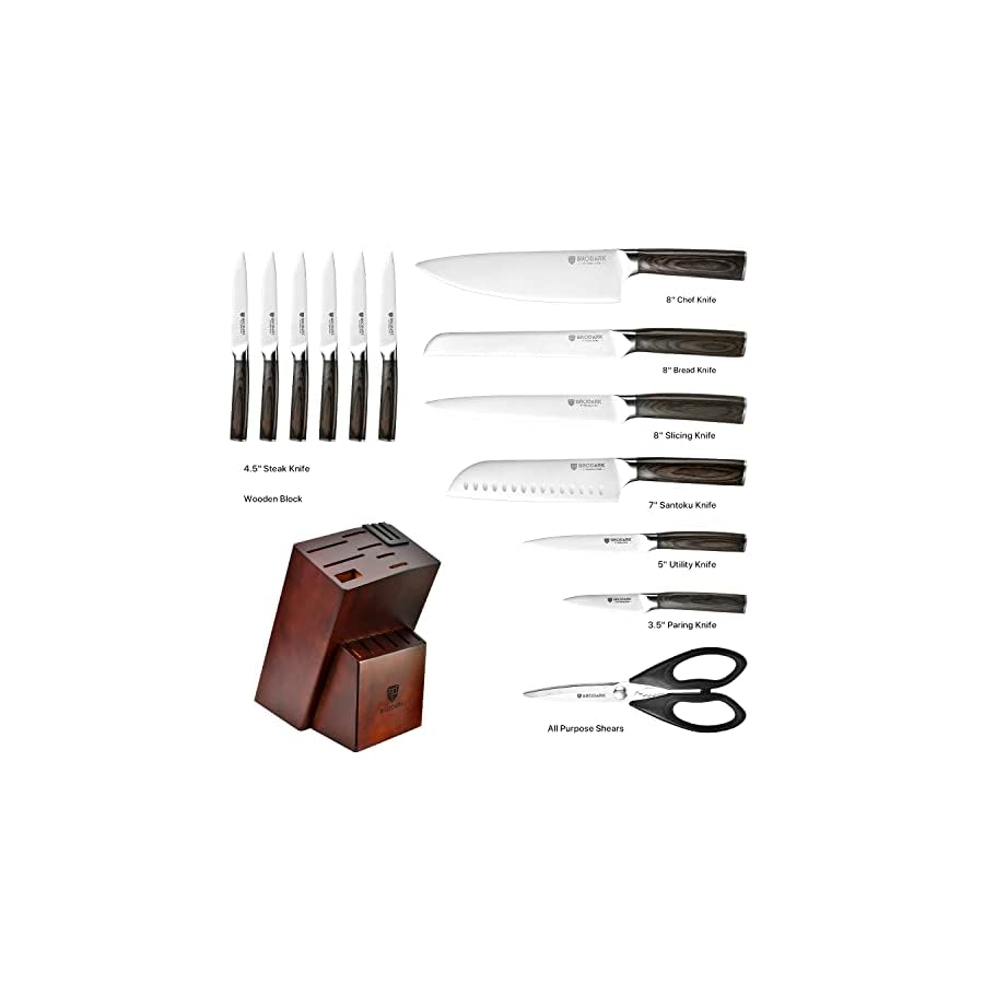BRODARK-Kitchen-Knife-Set-with-Block-Ultra-Sharp-15-PCS-German-Stainless-Steel-Professional-Chef-Knife-Set-with-2-Stage-Knife-Sharpener-Ergonomic-Handle-Full-Tang-Forged-Gift-with-Premium-Box 15 Piecs Knife Block Set: Ultra Sharp Kitchen Knife Set with Block and Sharpener, German Stainless Steel Professional Chef Knife Set with Ergonomic Handle, Full Tang Design