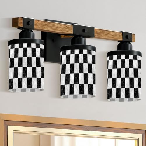 3-Light Bathroom Light Fixtures Seamless Black White Checker Chess Board