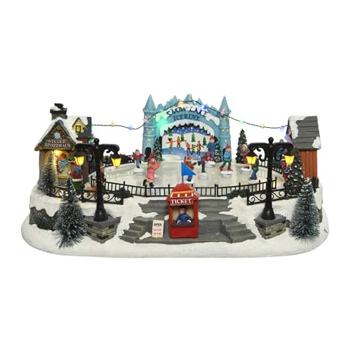 Rebecca Mobili Aldeia natalícia com luz e movimento, cenário de Natal com caixa de música, poliresina, decoração de Natal, ideias para presentes – Dimensões (altura x largura x profundidade): 16,5 x