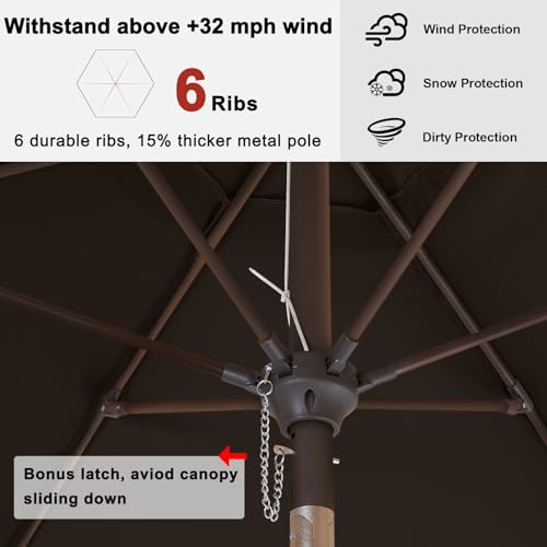 Image of ABCCANOPY 7.5FT Patio Umbrella Outdoor 6 RibsTable Umbrella(Brown) | Fade & UV Resistant Fabric,6 Fiberglass Ribs,Smooth Crank System,Wind Resistance,Great for Patio,Backyard,Garden,Deck