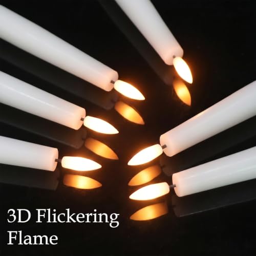 Image of GenSwin Rechargeable Flameless LED Taper Candles Battery Operated 2 Remote | White, 6 Pack, Real Wax 3D Flameless Flickering, 0.78 inch x 9.84 inch, 2 /4 /6 /8H Timer, Candlesticks for Wedding & Holiday Decor