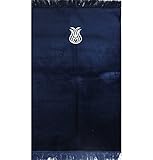 Islamic Velvet Prayer Rug Janamaz Sajjadah Solid Simple with Tulip (Navy Blue)