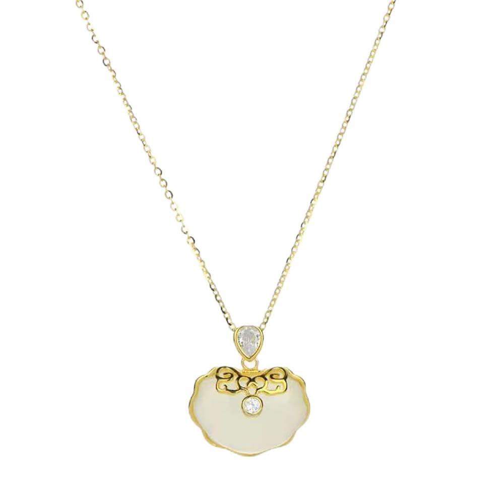 Collier en argent sterling plaqué or avec serrure en jade - 5