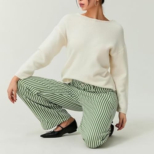 Women’s Y2k Jeans Retro Classic Striped Print Baggy Wide Leg Denim Pants Boyfriend Bell Bottom Jeans Streetwear3