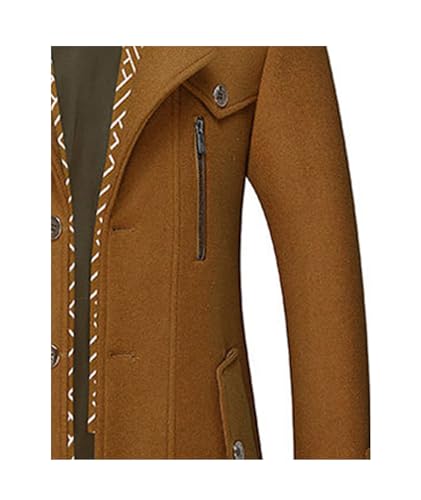 Image of SOMTHRON Men's Wool Blend Coat with Detachable Scarf or Iner Collar Single Breasted Pea Coat Warm Winter Trench Coat