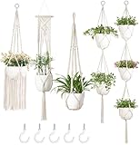 Mkono Macrame Plant Hangers, 5 Pack Different Tiers Indoor Hanging Planters Set Flower Pots Holder Stand Boho Home Decor