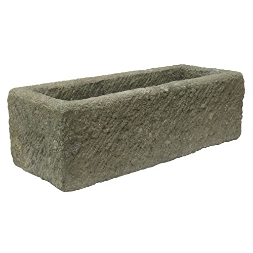 STONE art & more Steintrog Pflanztrog Nantes, 80 cm, bossiert, Steinmetzarbeit aus Lava-Stein (Basanit), Garten-Deko, frostfest
