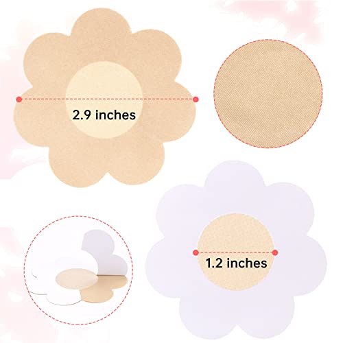 Ksang Nipple Covers Pasties Bra Stickers - 30 Pairs Disposable Breast Petals For Women | Self-Adhesive No-Show Satin Bob Pasties(Flower) Beige #TOP6