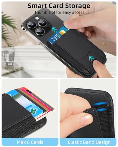 Image of HiWe for MagSafe Wallet, Magnetic Wallet for iPhone 16 /15 /14 /13 /12 Series, Minimalist, Vegan Leather, 1 Slot Hold 7 Cards, Slim, RFID Blocking, Black & Black
