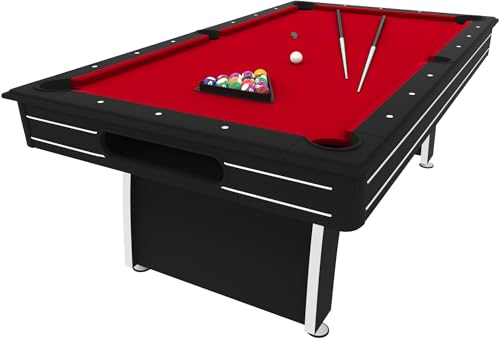 Fat Cat Tucson 7' Pool Table with Automatic Ball Return, Includes Billiard Accessories for Play Out of The Box, Red Playing Surface