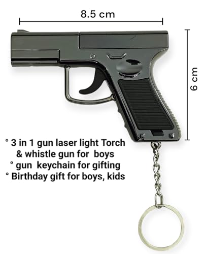 Image of TERA 13 Gun Shape Keyring for Boys, Light, Kids, Whistle, Bike Car - Gift for Boys & Kids (1 Pcs)