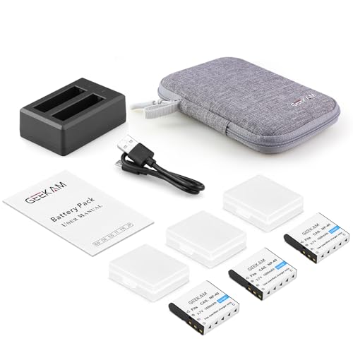 Image of NP-40 Battery Pack, 1500mAh Rechargeable Battery(3-Pack) with USB Dual Charger for Video Camera Camcorders Compatible with Casio NP-40 (Not for Fujifilm NP40)