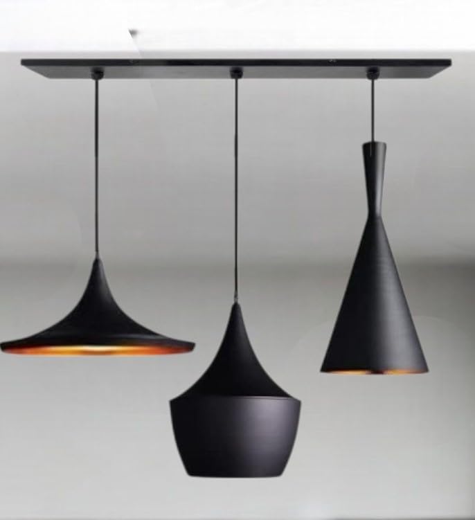 Image of GreyWings Black Aluminium Hanging Pendant Light for Indoor, 3 Cluster Ceiling Light for Dining, Kitchen, Living Room, Modern E27 Lamp Fixture,(Small) Linear Set