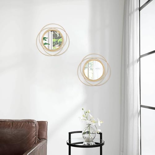 HLFMVWE 2 Pcs Decorative Circle Wall Mirror Gold Round Modern Mirrors Wall Art Ring Metal Wall Decor Wall Mounted Mirror for Bedroom Living Room Entryway Hallway - Thumbnail 4