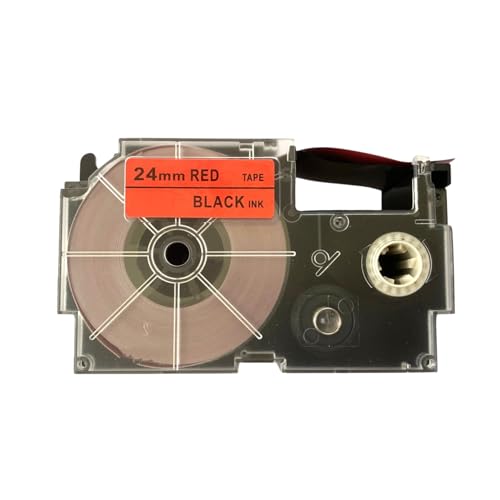 Image of LIVYU LIFE 24mm Compatible Label Tape Replacement for Casio KL-120, KL-60, KL-820, KL-7400, KL-G2, KL-HD1 Label Maker, (Black Ink on Red Tape -24 mm x 8m-1 Pcs)