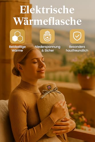 Warmpi® Buddy - Infrarot Wärmflasche - Kabellos - beidseitig wärmend - Infrarot bis 60°C - Weicher Plüsch Teddy Stoff Beige - inkl. Warmpi® Powerbank (10.000mah) - 3 Stufen - 30x20 cm (Beige)