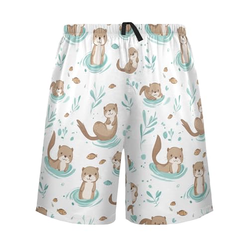 Vdsrup Mens Pajama Shorts Otters Swimming Sleep Shorts Men Pajama Bottoms With Pockets Drawstring Lounge S2