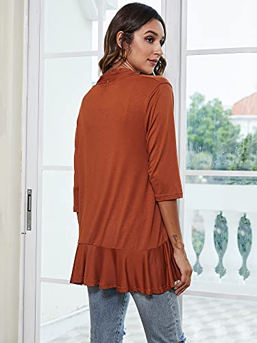 Chunoy Women's Casual Summer 3/4 Sleeve Kimono Cover Up Short Lightweight Sweaters Shrug Plus Size Spring Cardigans Brown 3X-Large #TOP3
