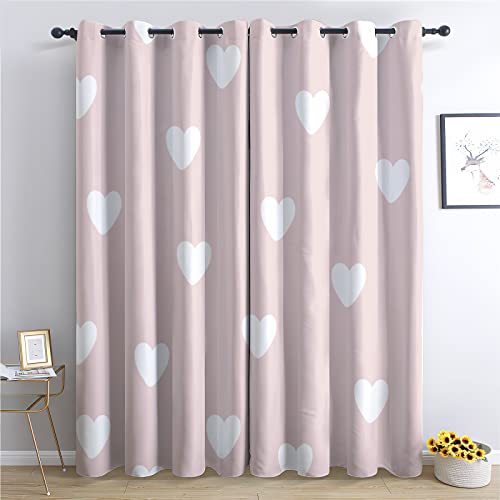 TAKUAN Heart Curtains for Bedroom Living Room, Pink Blackout Curtains 66x90 Inch 2 Panels Set, Thermal Eyelet Drapes, 90 Drop Decorative Patterned Window Treatments