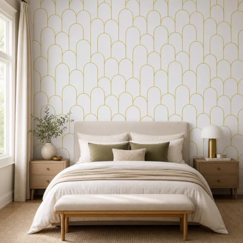 Image of FOKRIM Wallpaper for Walls Sticker Peel and Stick Removable Self Adhesive Waterproof Wall Paper for Home Kids Room Play Room (White LINE)