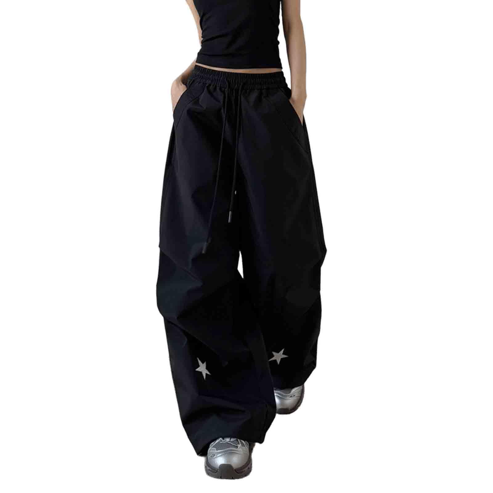 Womens Street Fashion Retro Star Pattern Versatile Loose Casual Wide Leg Loose Drawstring Floor Pants