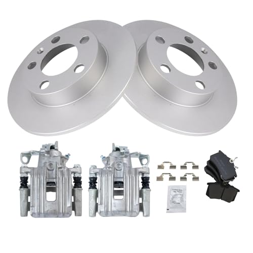 Image of TRQ Rear Brake Pad and Rotor Set Semi Metallic G Coated Rotors Calipers