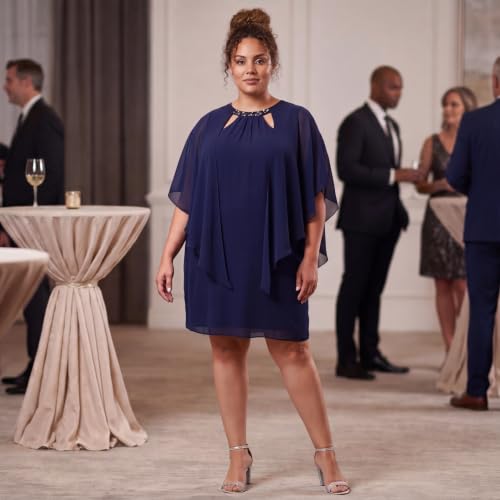 Image of S.L. Fashions Women's Capelet Cascade Sleeve Dress with Beaded Cutout Neckline, Special Occasion Dress