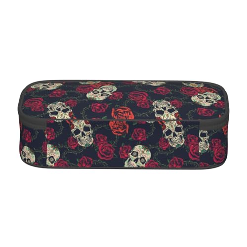 Image of Rose Skull Elegant Pencil Case Organizer Big Capacity Pencil Pouch Stationery With Zipper School Supplies Pencil Bag For Girls Boys Office