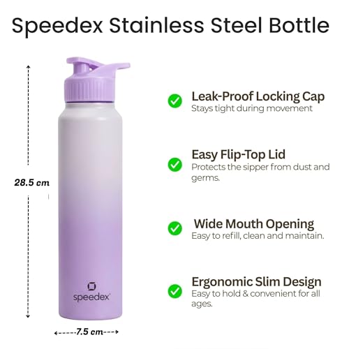 Image of Speedex Stainless Steel Metal Water Bottle 1 Ltr 1000 ml, BIS Approved, Leak Proof Sipper Cap Bottle for Office, School, Gym, Travel, Daily Use for Men, Women, Kids, Adults, Dual Purple, Set of 3