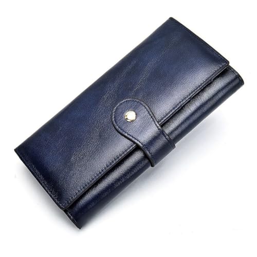 FMURY Wallet Women's Multi Slot Anti Magnetic Card Bag, Trendy Women's Top Layer Cowhide Handbag(Blue)