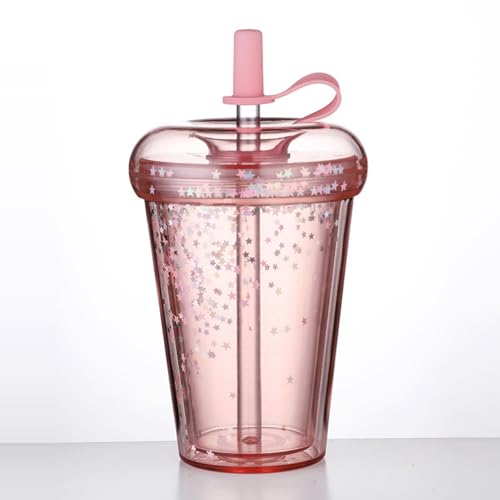 FLYILIA タンブラー ストロー付きタンブラー プラスチック製 ストローマグ ストローコップ ダブルウォール 水筒 蓋付き ストローボトル プラスチックコップ おしゃれ 耐熱 耐冷 真空断熱 二重構造 広口 漏れ防止 業務用 子供用 家庭用 ウォーター