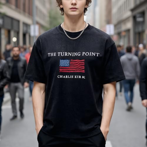 Men's The Turning Point Printed T-Shirts - USA Flag Tee Freedom Charlie Kirk shirtRound Neck Shirt2