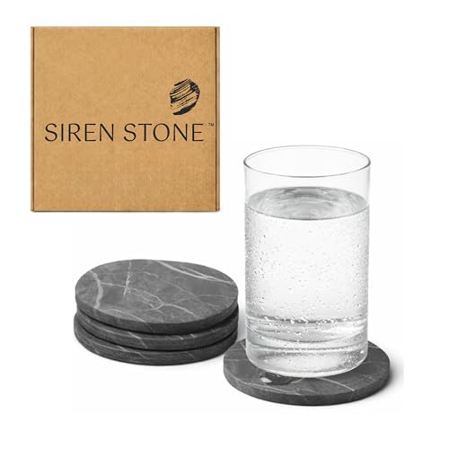 Siren Stone Diatomaceous Earth Coasters Set of 4 | Absorbent Stone Coasters for Drinks | Quick Dry Water Absorbing | Non-Toxic BPA-Free | Female Founded USA Brand