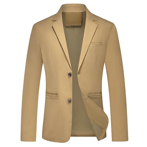 KUDORO Herren Sakko Anzugjacke Slim Fit Freizeit Baumwolle Sportlich Blazer Herren 2 Knöpfe(Khaki-1 S)