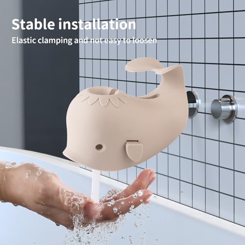 Image of Faucet Cover Bathtub Baby Spout Cover Soft,Bath Faucet Cover for Baby's and Kid's Safety (Whale Grayish Beige)