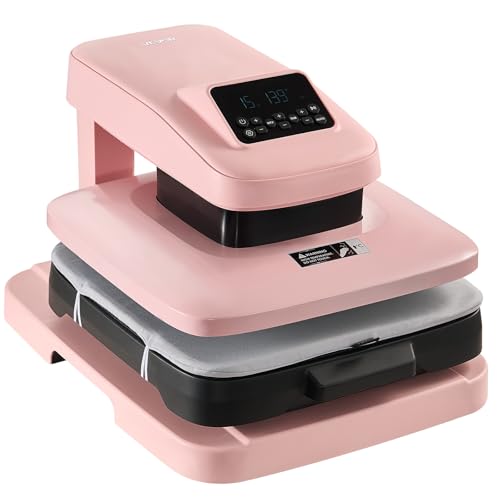 Image of VEVOR Auto Heat Press Machine, 15 x 15 inch, T-Shirt Press Machine with Auto Release and Adjustable Pressure, Digital Display, Rapid Heating, for Sublimation, Vinyl, Heat Transfer Projects, Pink