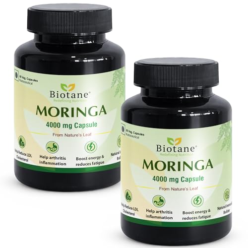 Biotane Moringa 4000mg Capsules | Only 1 Capsule a Day | Natural Multi-Vitamin Supplement | Manufactured in technical collaboration with Vitane Pharma, USA I Pack of 60 Veg Capsules