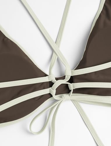 Image of ZAFUL Women's Tie Back Padded High Cut Bralette Bikini Set Two Piece Swimsuit