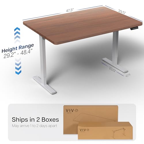 Image of VIVO Electric 48 x 30 in Standing Desk, Memory Height Adjustment, 1B Series, Holds 220 lbs, One-Piece Dark Walnut Top, Gray Frame, DESK-KIT-1G5D